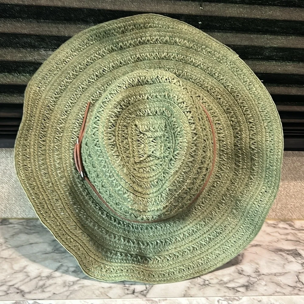 Vince Camuto Women’s Green Open Weave Cowgirl Hat w Brown‎ Band OS
